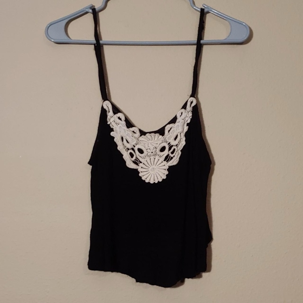 Forever 21 Black Camisole with White Lace Detail